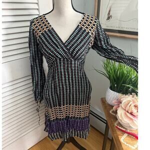 ANTHROPOLGIE MAEVE Womens Dress Gianna Long Sleeve Geometric Bohemian | 6